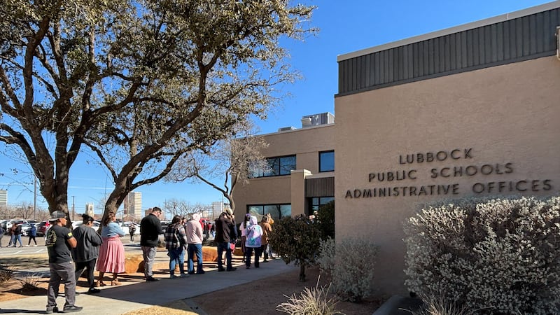 Families gathered outside Lubbock ISD headquarters mid-day Friday, Feb. 20, awaiting...