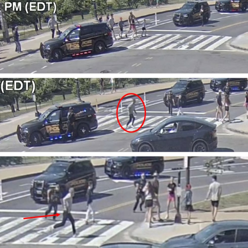 This series of images provided by the Justice Department, and annotated by the source,...