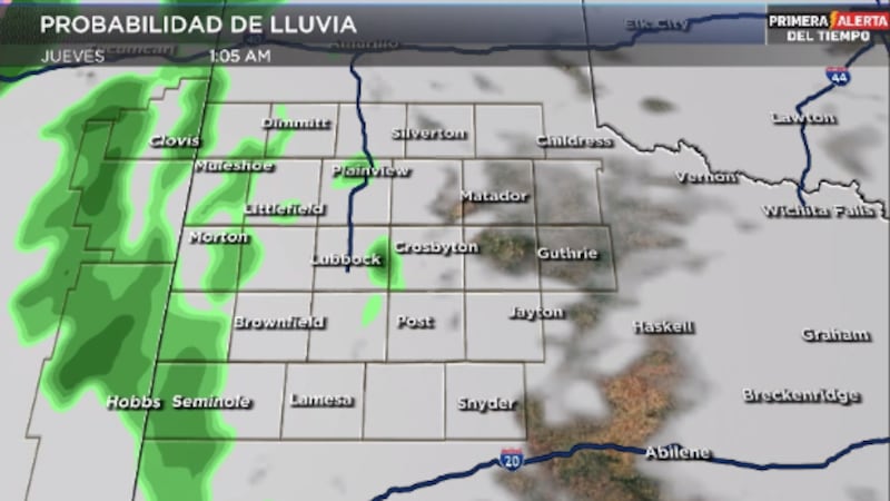 Probabilidad de lluvia entre la noche del miércoles y el jueves