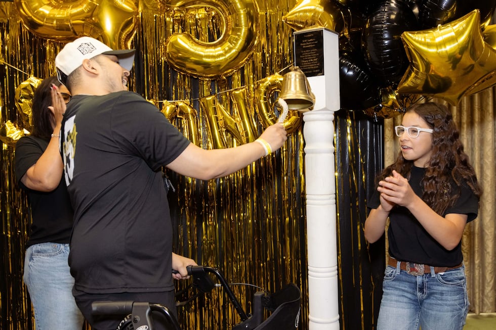 JJ De La Fuentes celebrated the end of his battle with bone cancer by ringing the bell Monday...
