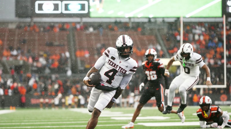 Texas Tech quarterback Tommy Castellanos (4) runs into the end zone for a touchdown during the...