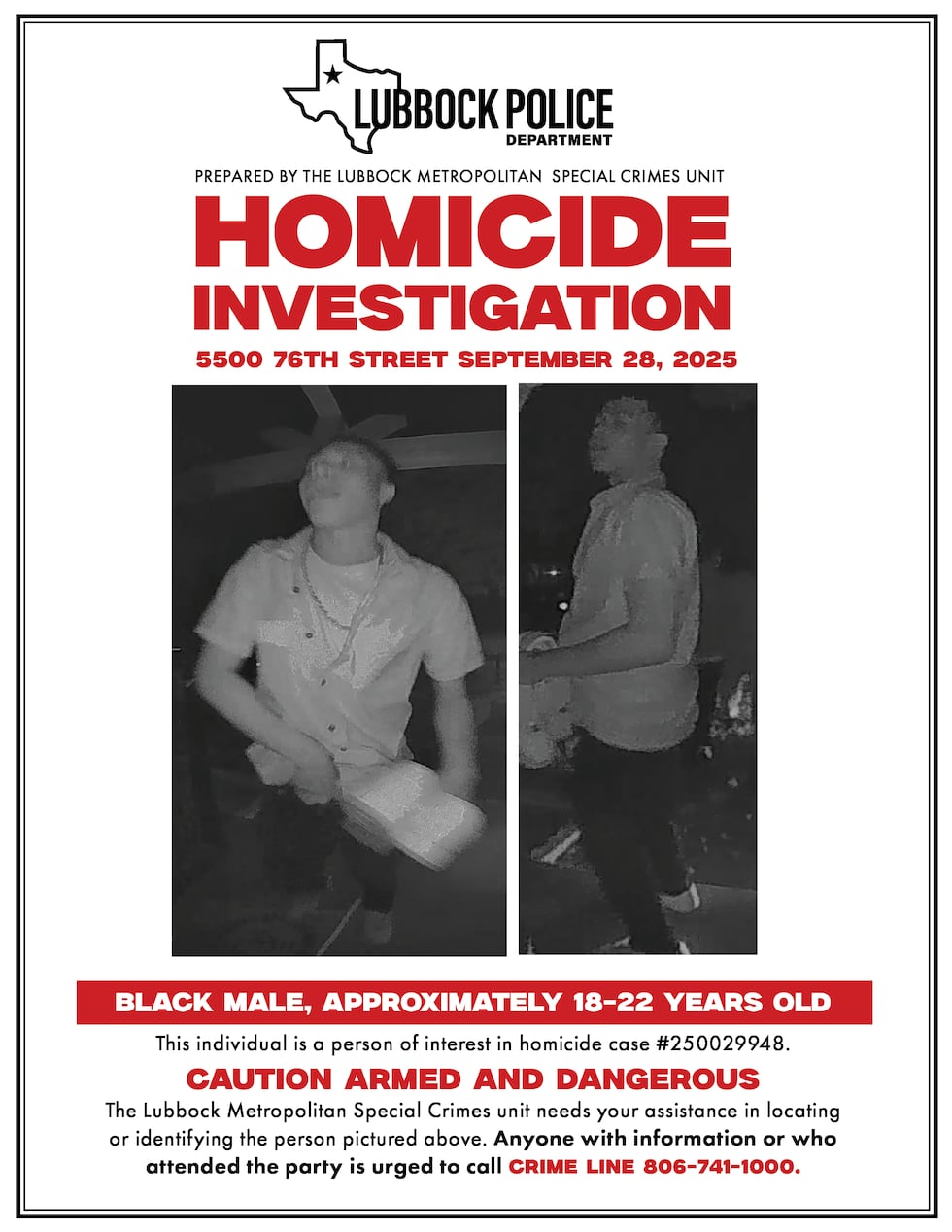 Attempt to Locate Subjects in Connection to South Lubbock Homicide