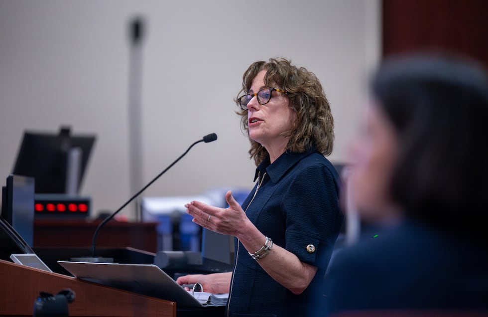Linda Singer, an attorney representing the plaintiff, makes closing arguments, Monday, March...