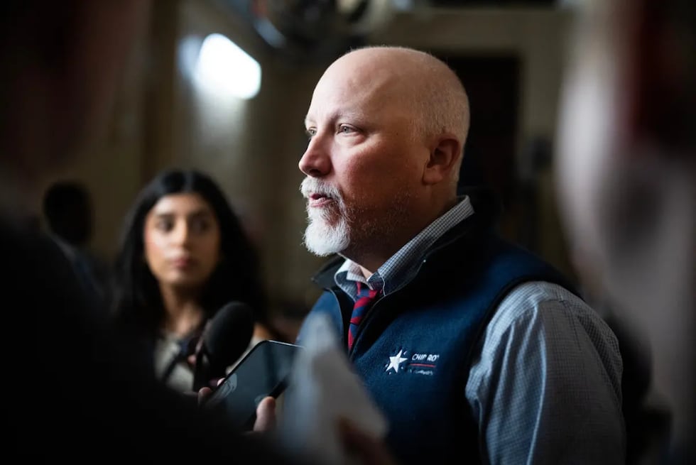 U.S. Rep. Chip Roy, R-Austin, talks with reporters after a meeting of the House Republican...