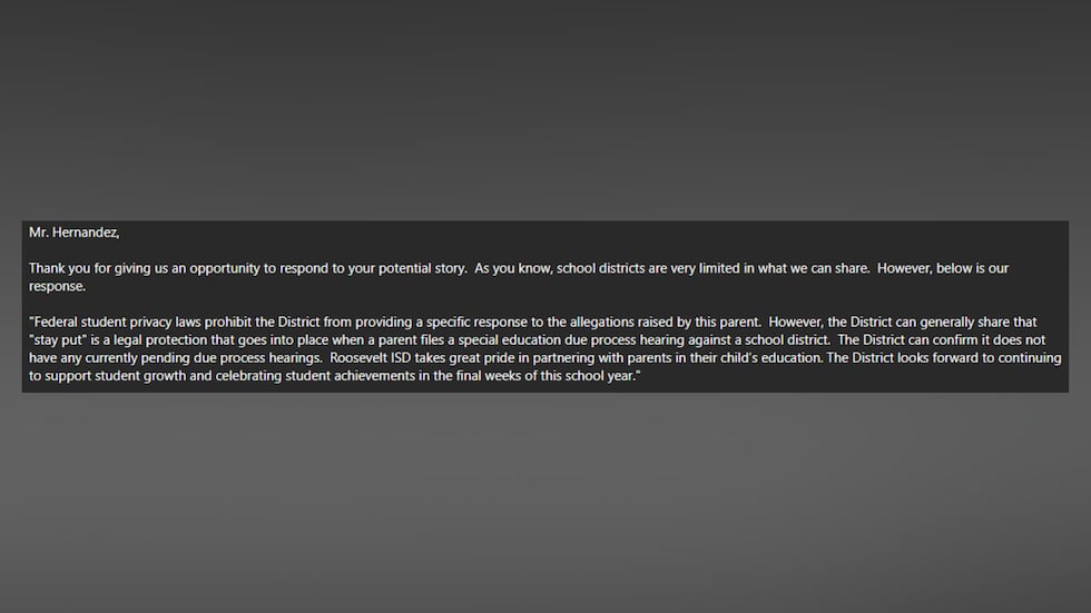 Roosevelt ISD proporcionó la siguiente declaración a Telemundo Lubbock.