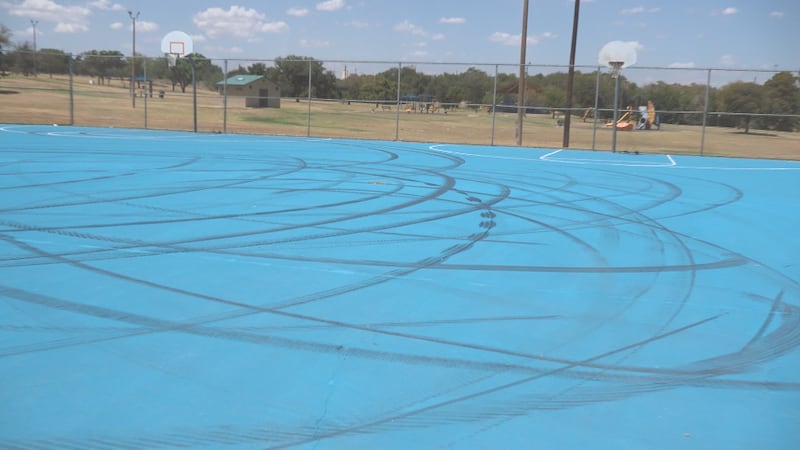 A driver recently took an apparent joy ride on the court at Aztlan Park in North Lubbock.