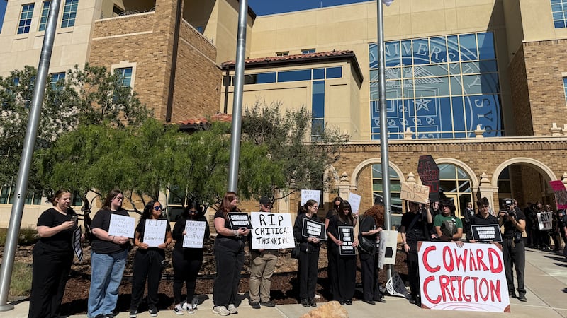 Some students and faculty held a mock funeral outside the Texas Tech University System...