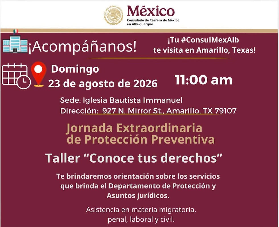 La jornada incluirá orientación migratoria, penal, laboral y civil el domingo 23 de agosto