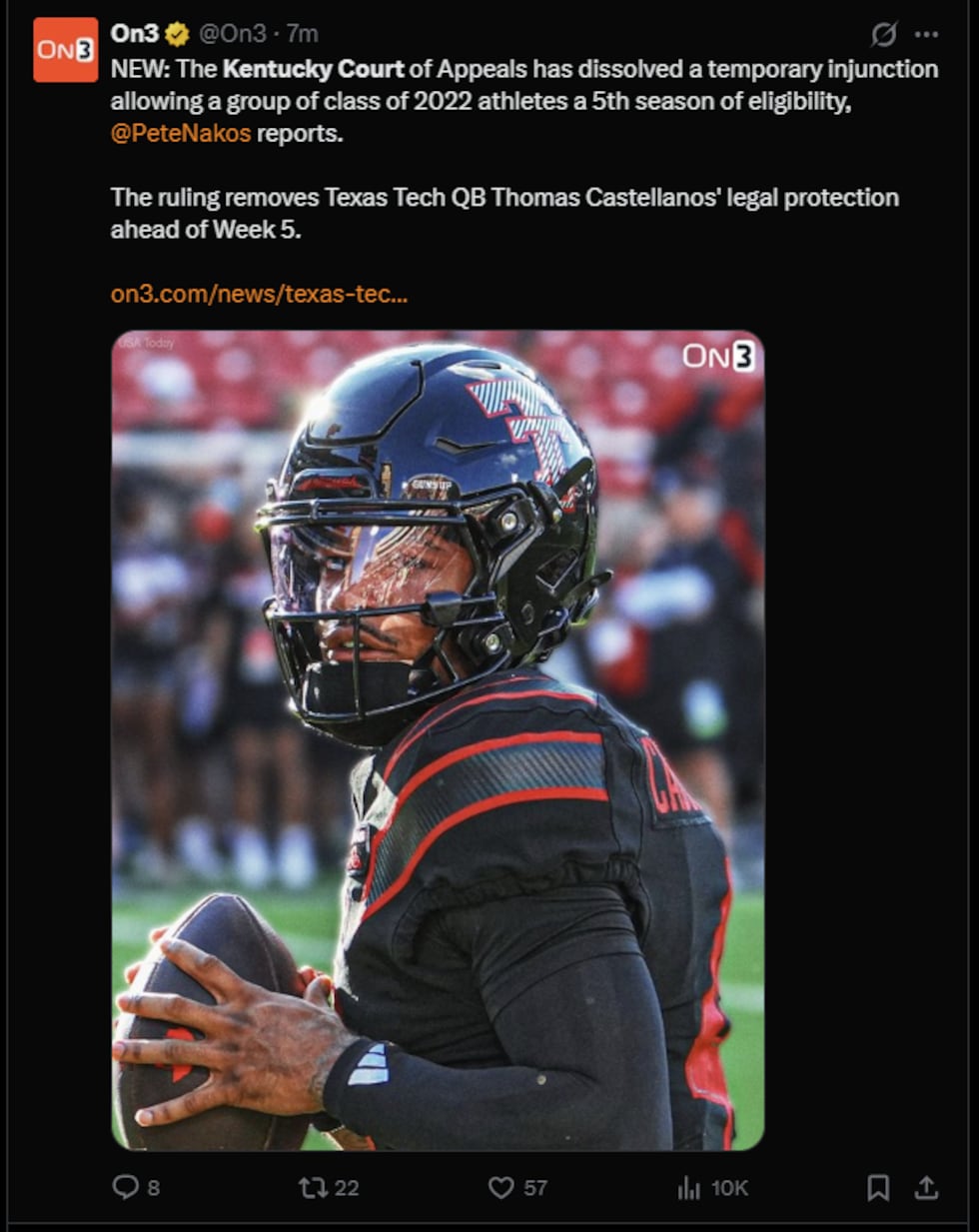 Castellanos was announced a Red Raider after playing at UCF, Boston College, and Florida State.
