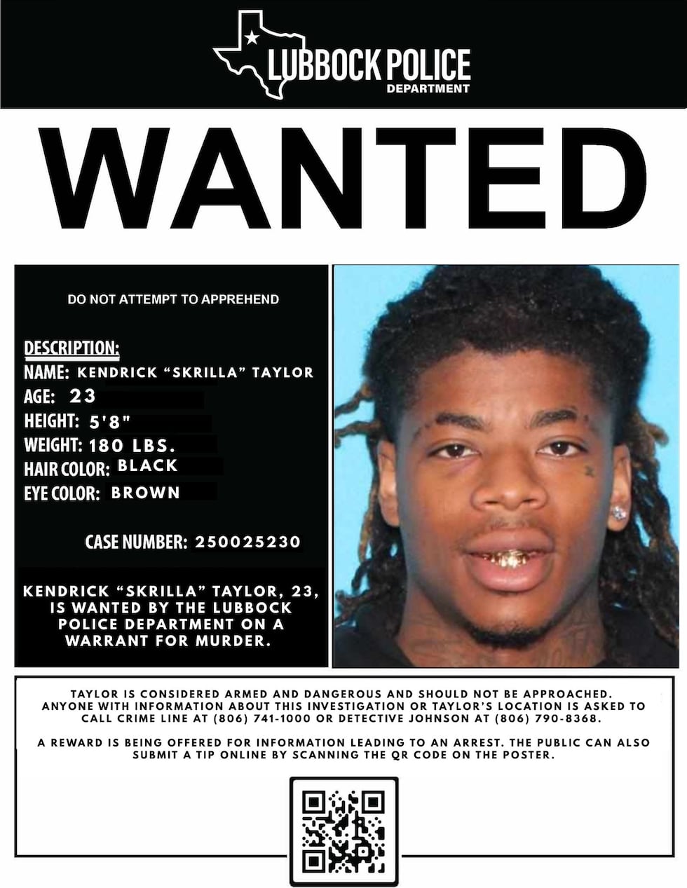 Lubbock Police are asking for public help as they search for 23-year-old Kendrick “Skrilla”...