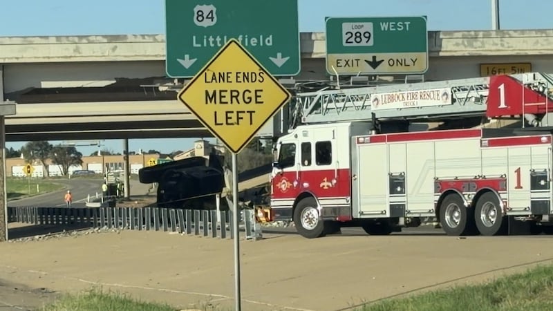 Truck hit bridge, I-27 access road traffic diverted at South Loop 289
