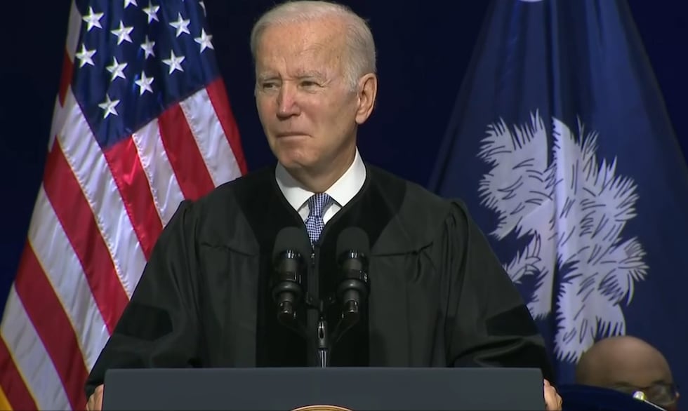 President Joe Biden addresses graduates at SC State University on Dec. 17, 2021.