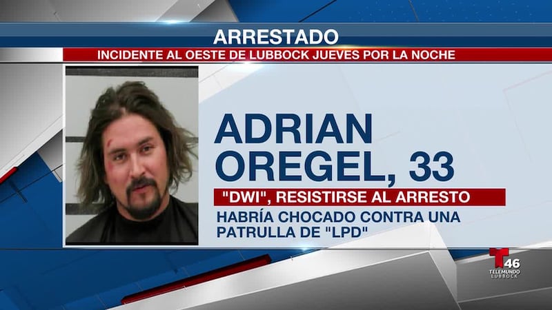 Adrián Oregel, de 33 años, enfrenta cargos de conducir en estado de ebriedad y resistencia a...